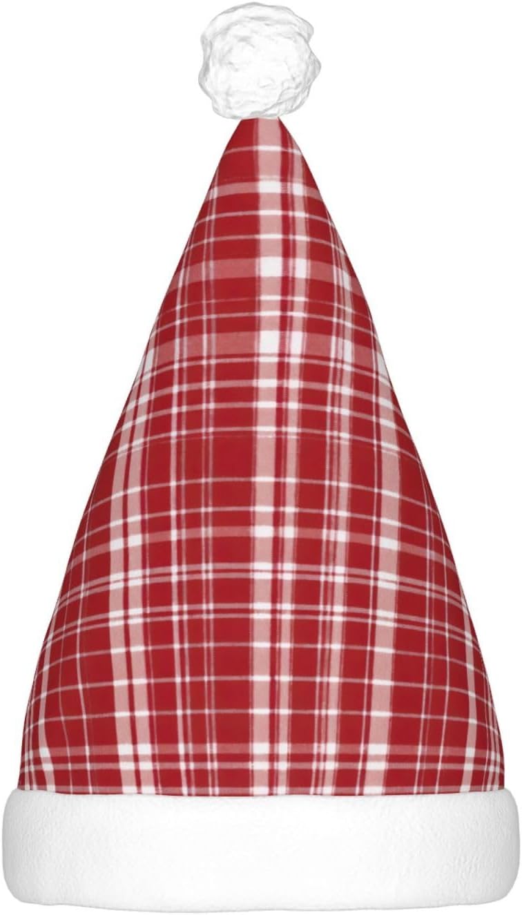 Plaid Red and Black Light Up Santa Hat for Adults