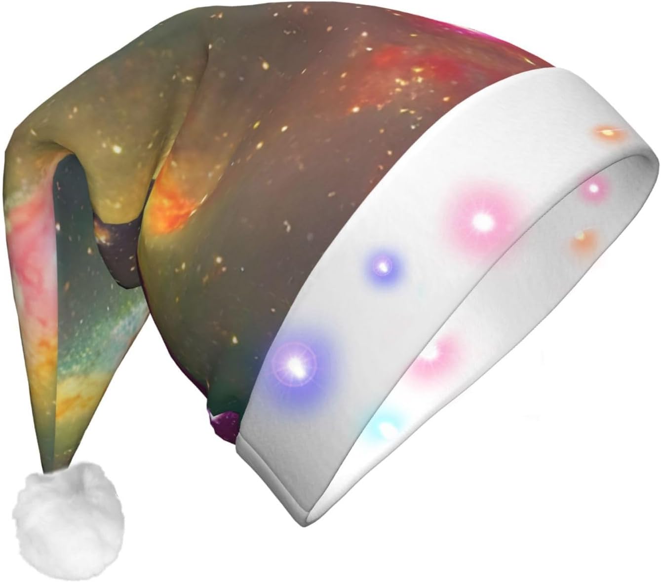 Beautiful Galaxy Print Christmas Santa Hat Plush Light Up