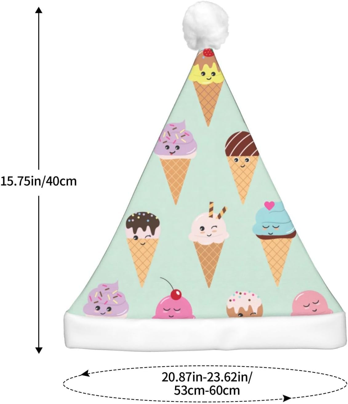 Ice Cream Cones Christmas Santa Hat Plush LED Light Up for Adults