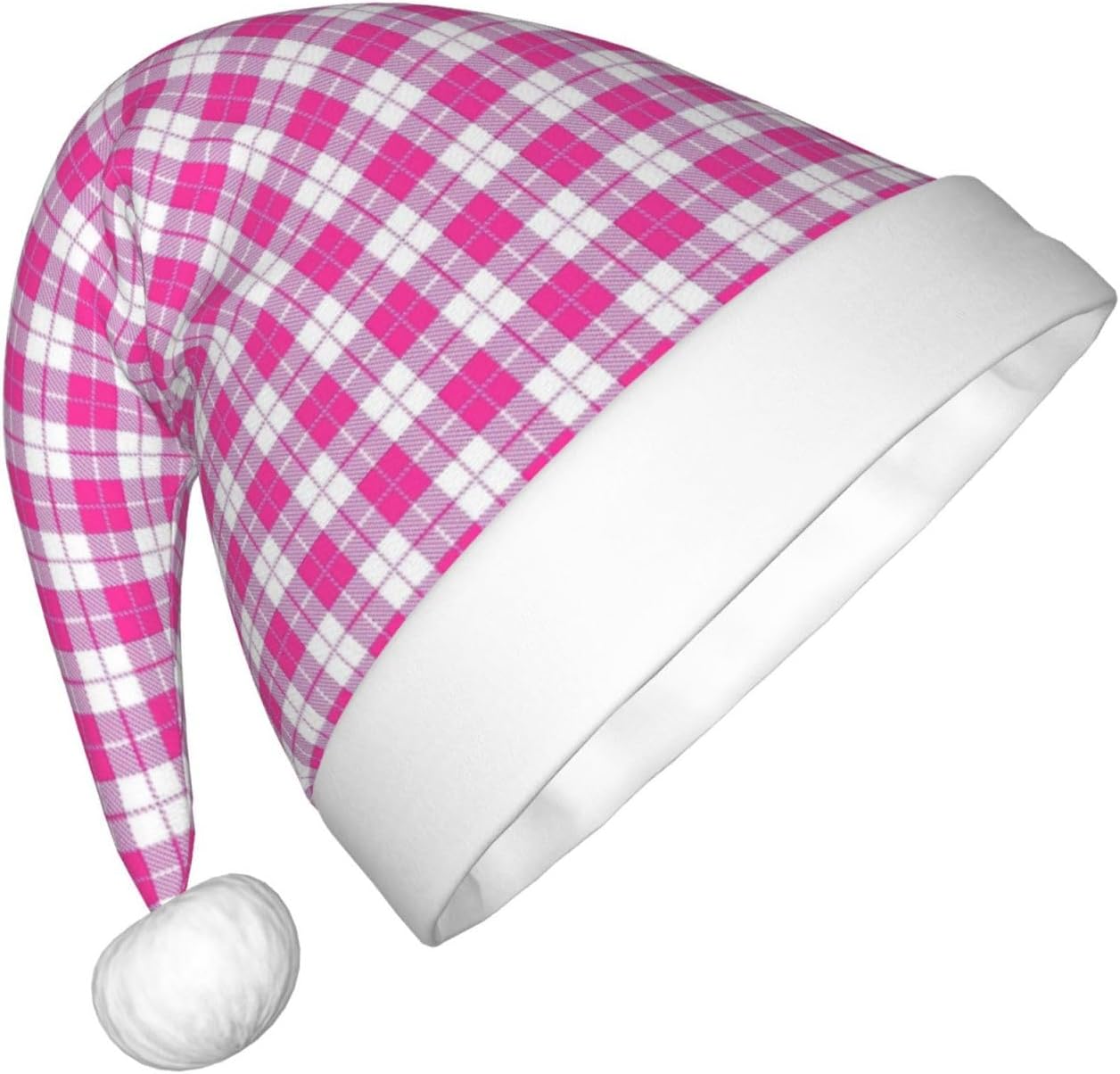 Pink Plaid Christmas Santa Hat Small Size Plush Funny Holiday Headwear