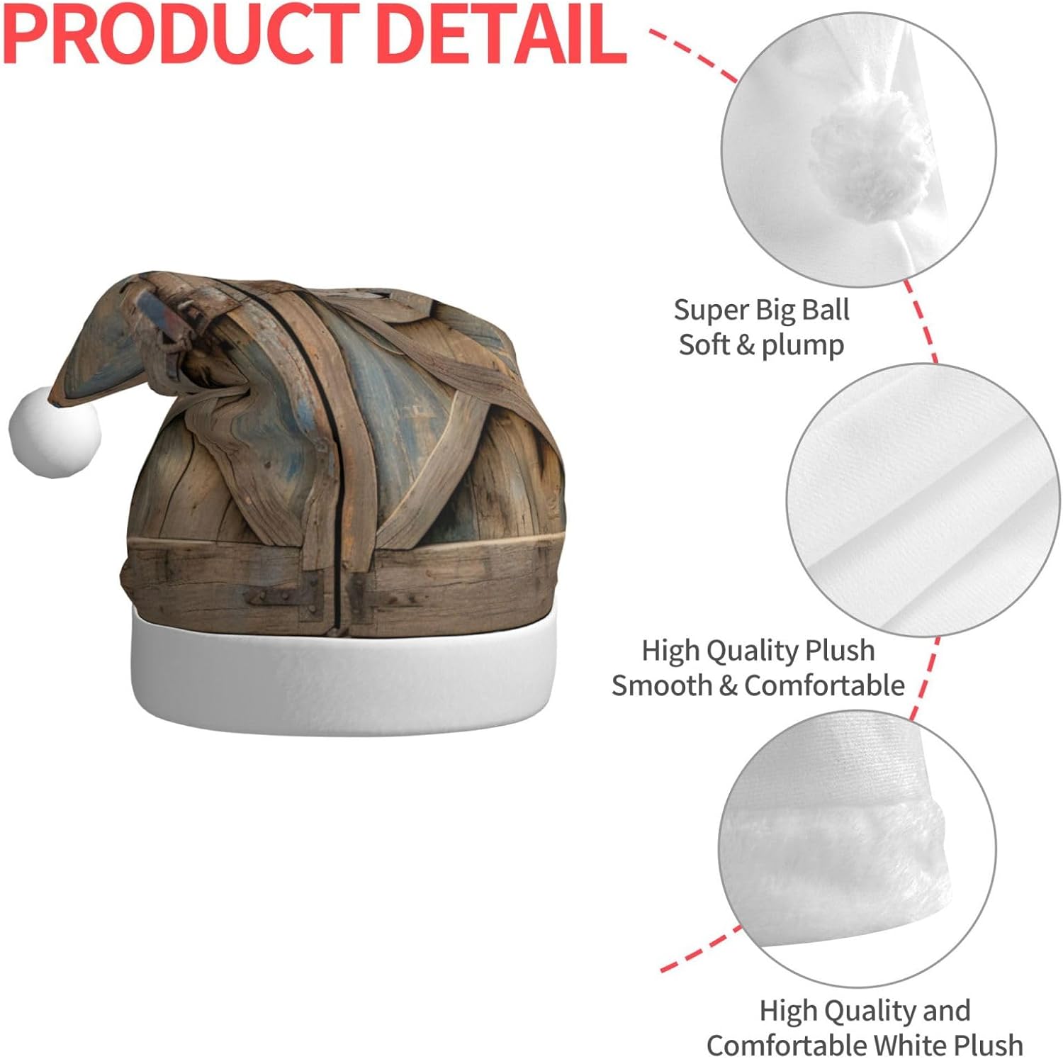 Barn Door Print Christmas Santa Hat Plush for Adults