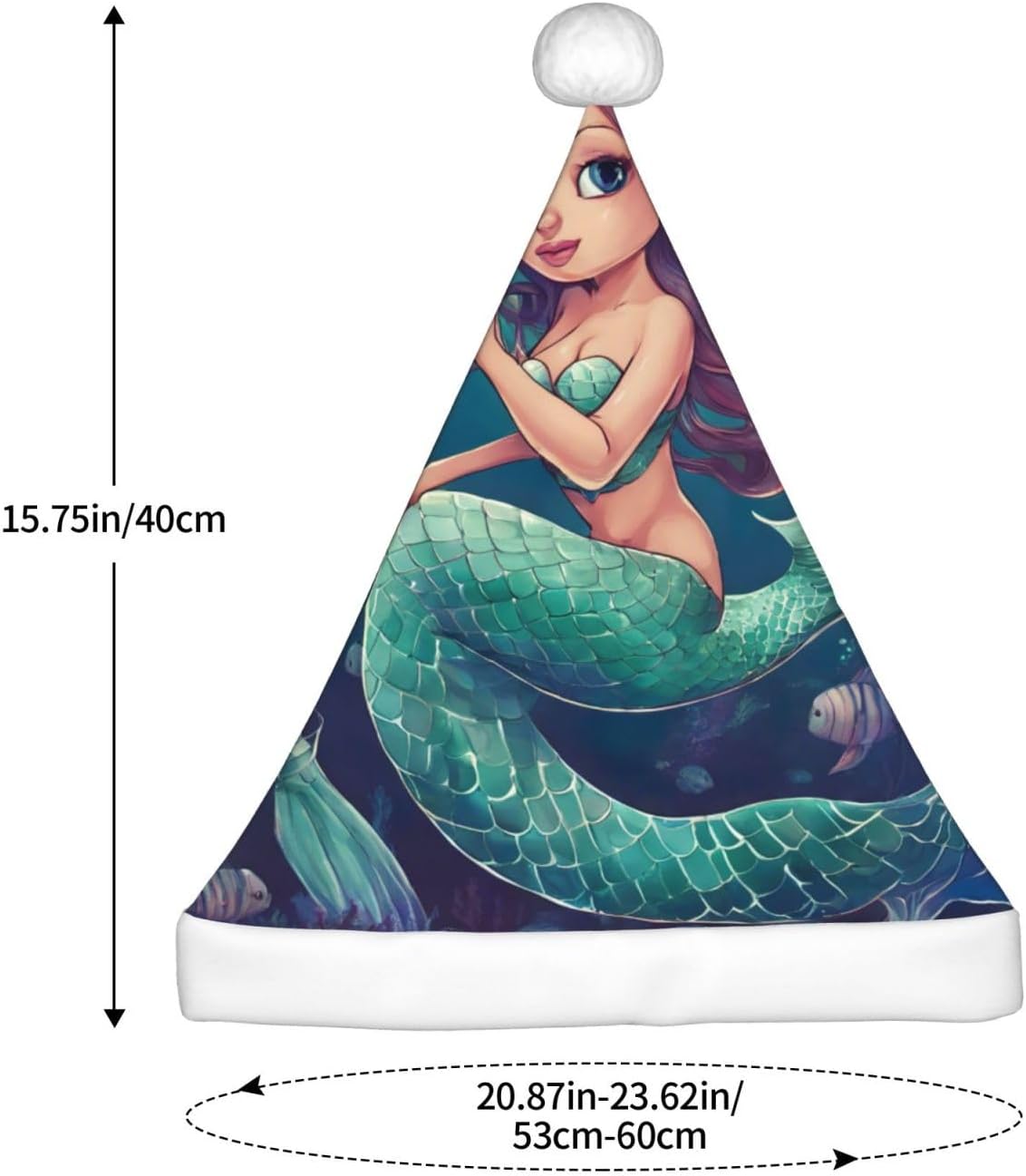 QINZHENG Mermaid Print Santa Hat for Women