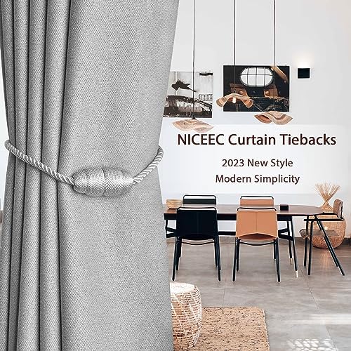 NICEEC 2 Pack Magnetic Curtain Holdbacks Grey
