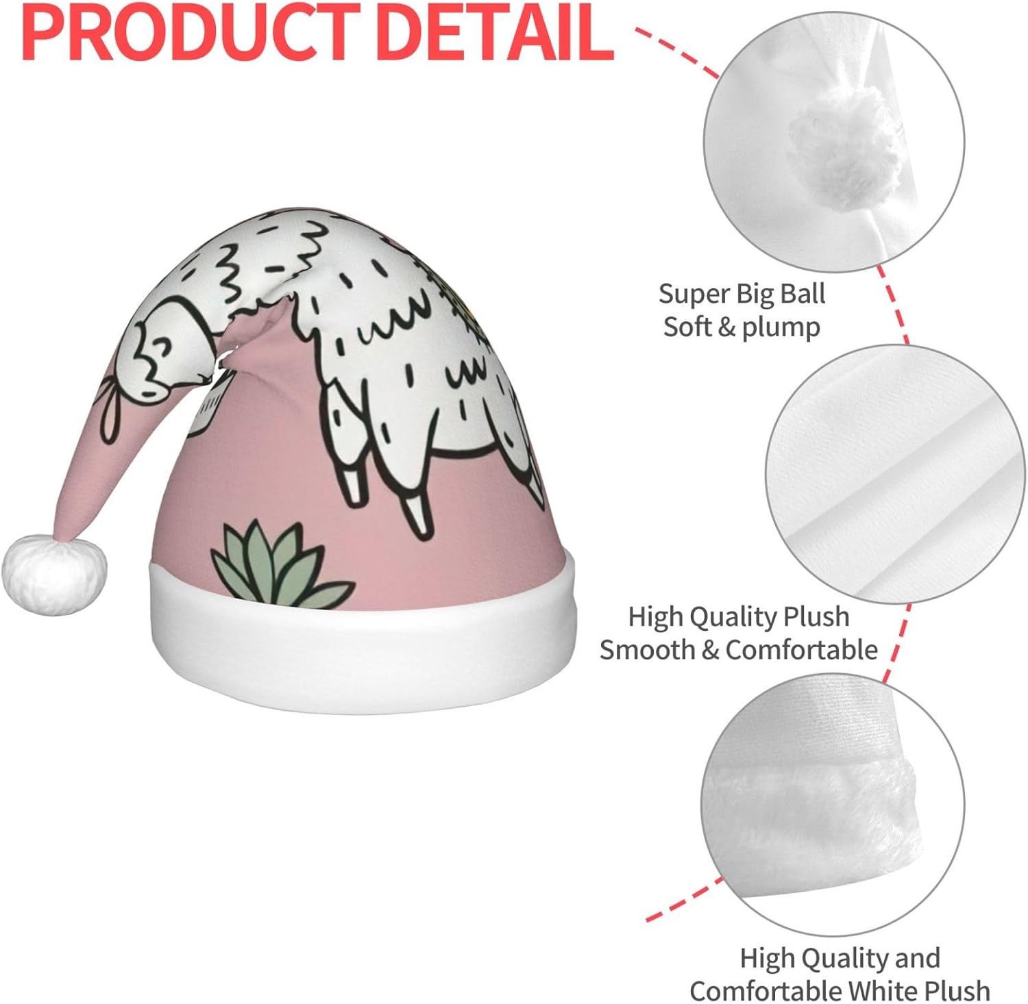 Alpaca and Cactus Print Christmas Santa Hat Small Size 1