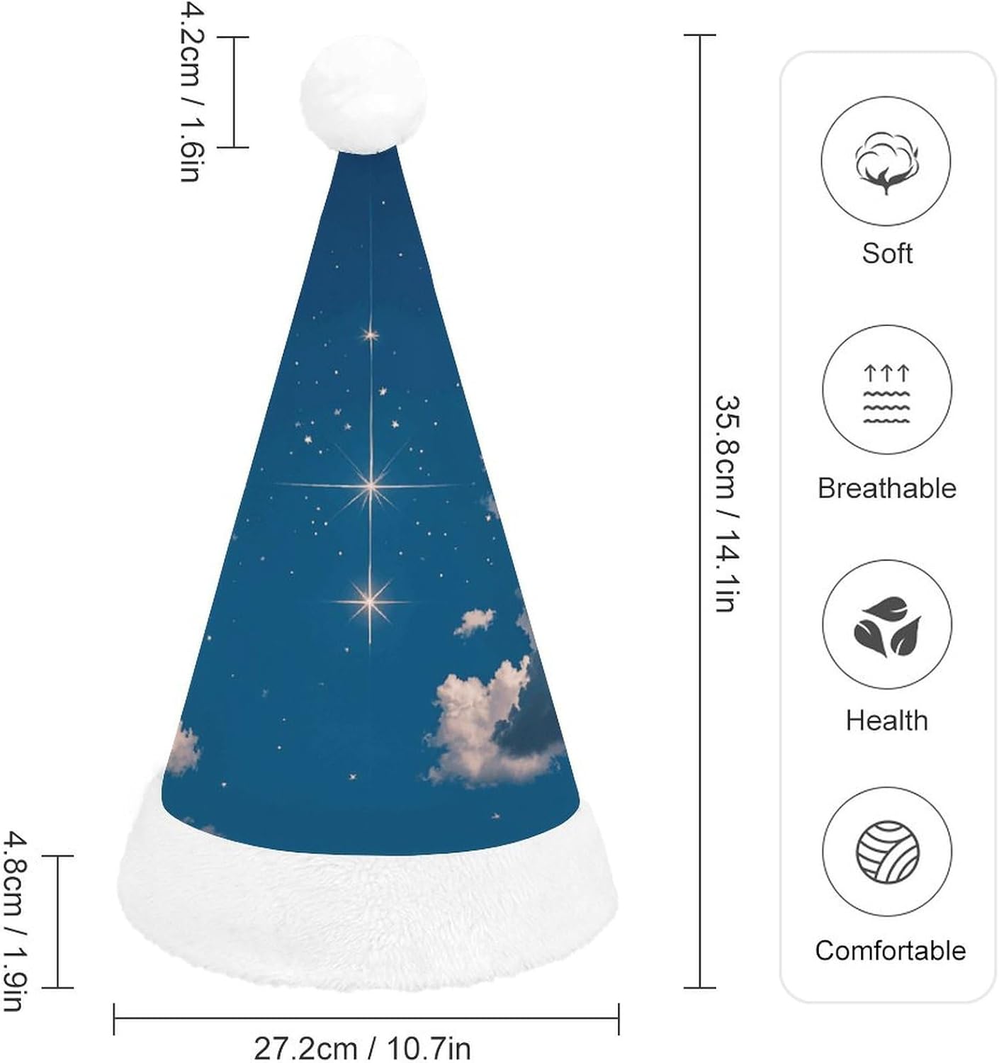 Santa Hat Navy Blue With Stars Christmas Party Headwear