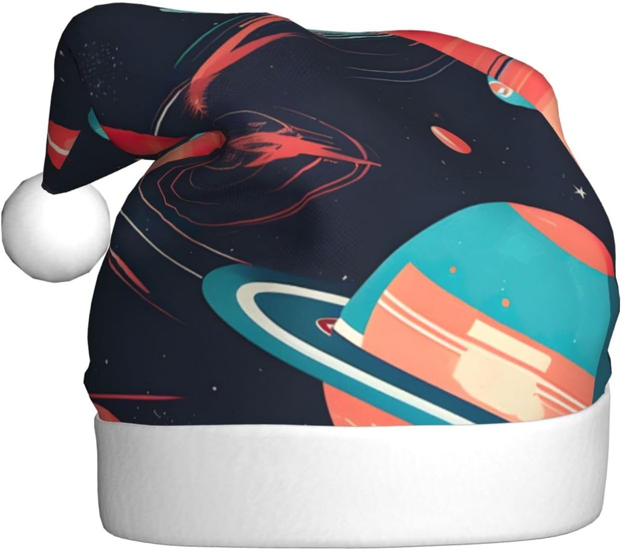 QinZheng Space Planets Print Santa Hat for Women