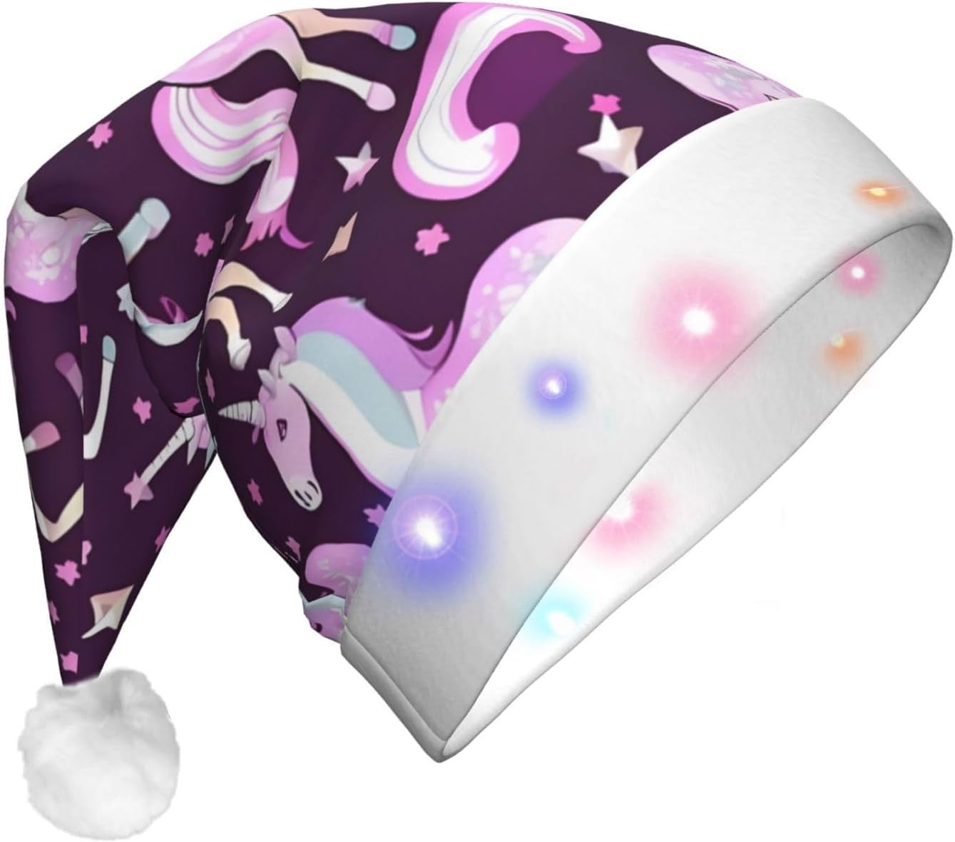 Unicorns Red Print LED Christmas Hat For Adults