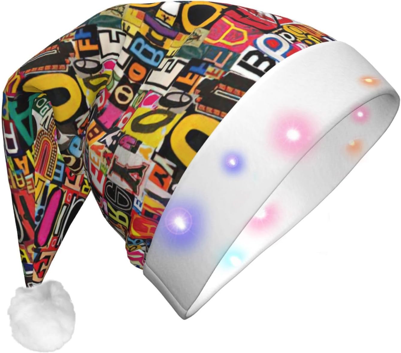 Letter Number Print Santa Hat Plush Light Up Winter Party Hat