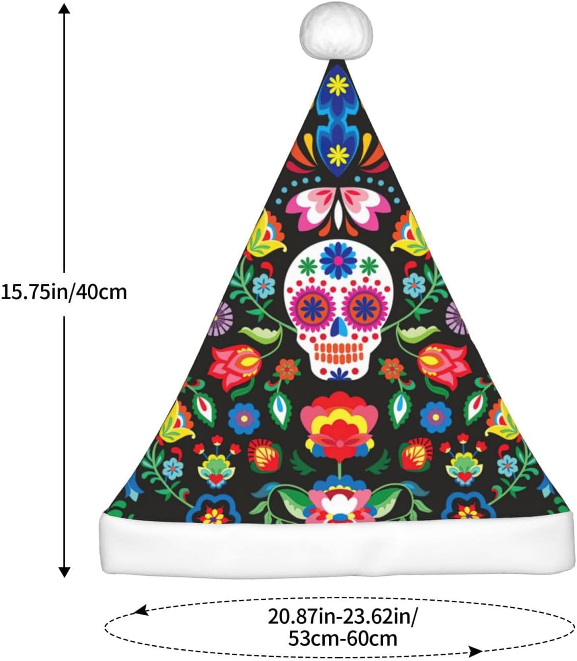 QinZheng Personalized Santa Hat with Skull and Flowers Print