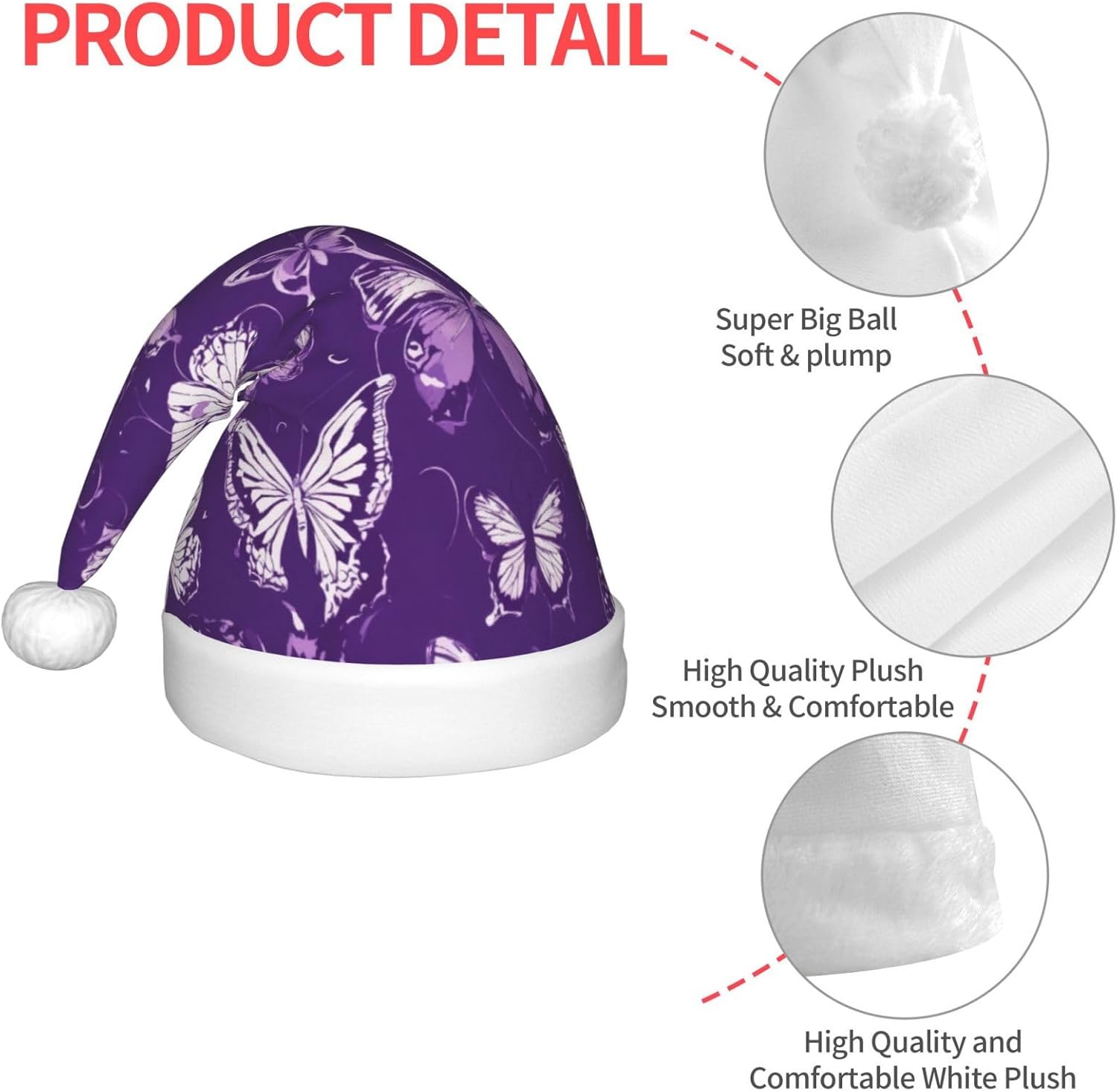 Purple Butterflies Floral Print Christmas Santa Hat Small Size