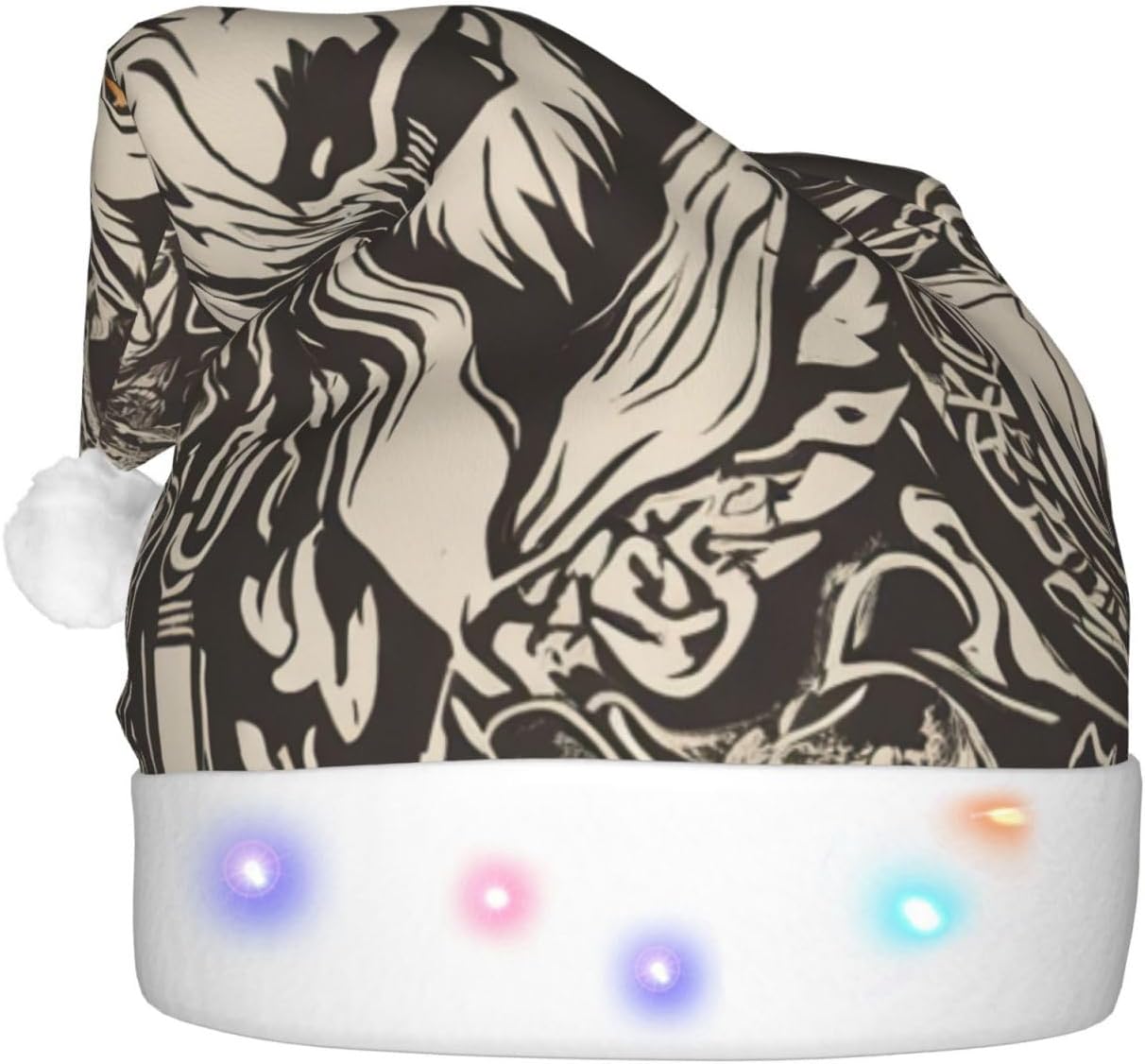 Wolf Motifs Food01 Print Santa Hat Plush Light Up Christmas Adult Hat