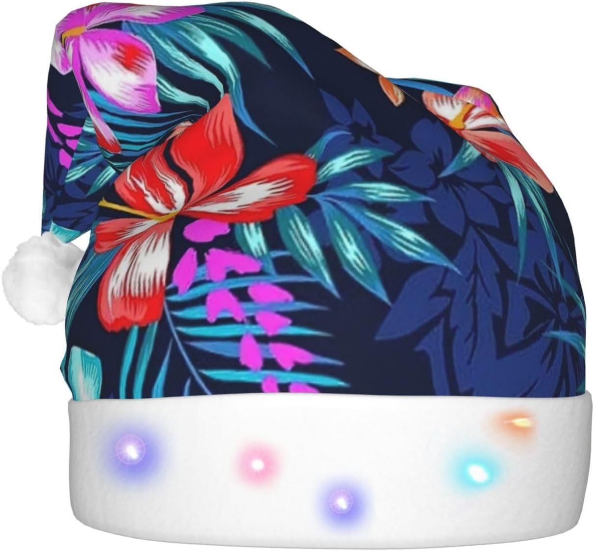 Qin Zheng Floral Blue Santa Hat with LED Lights
