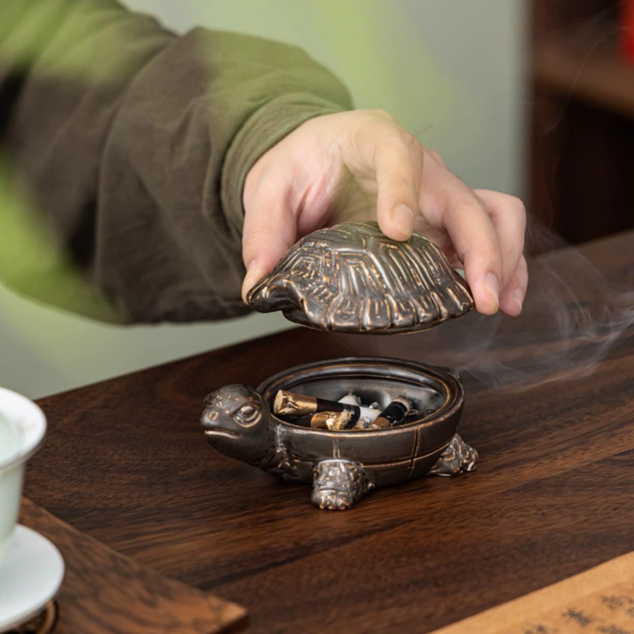 Turtle Ceramic Ashtray Sturdy Home Office Decor
