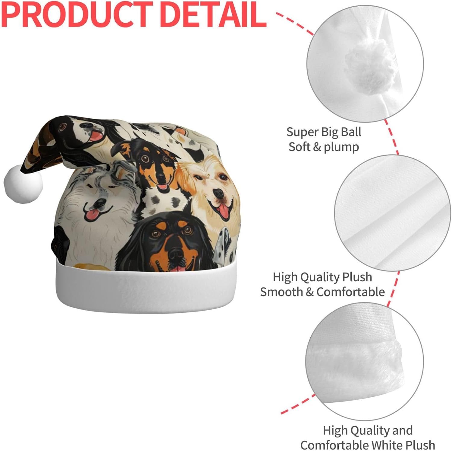Dogs Print Christmas Santa Hat Plush Funny Adult Party Hat