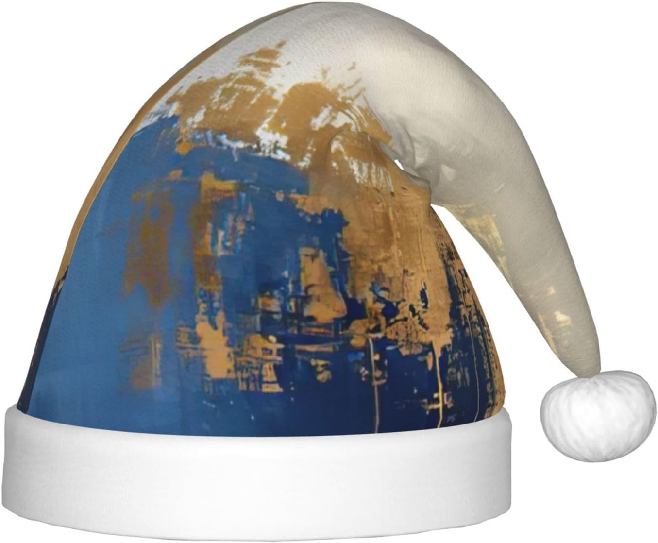 Gold Blue White Print Christmas Santa Hat Small Size 1