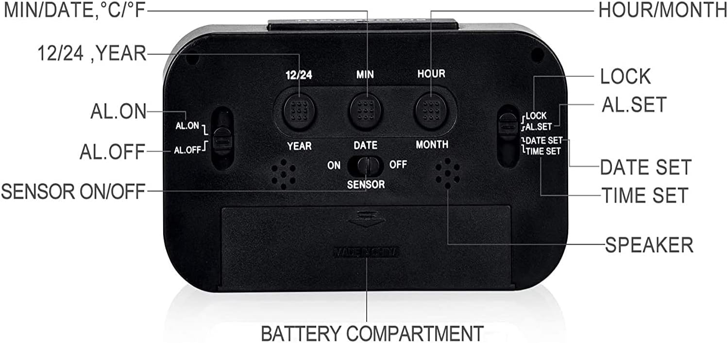 Digital Alarm Clock with LCD Display and Indoor Temperature