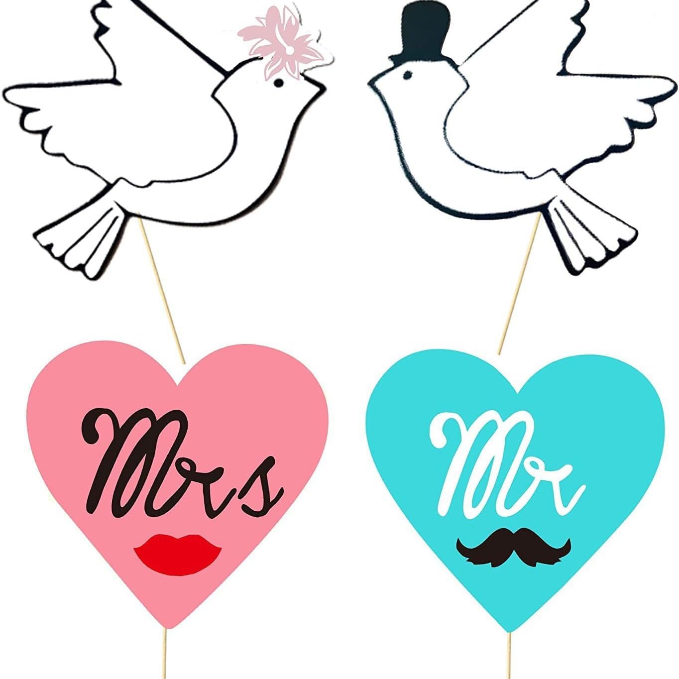 52Pcs Wedding Photo Booth Props - Gold Dust Cute Decorations