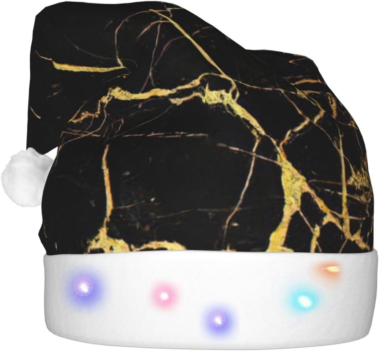 QINZHENG 3D Gold Marbling LED Halloween Santa Hat for Adults