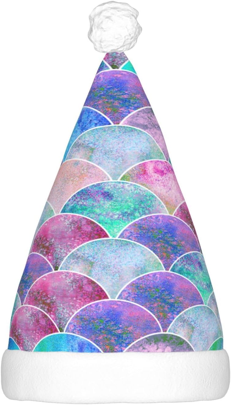 Fish Scale Ocean Print LED Santa Hat for Adults Christmas Party