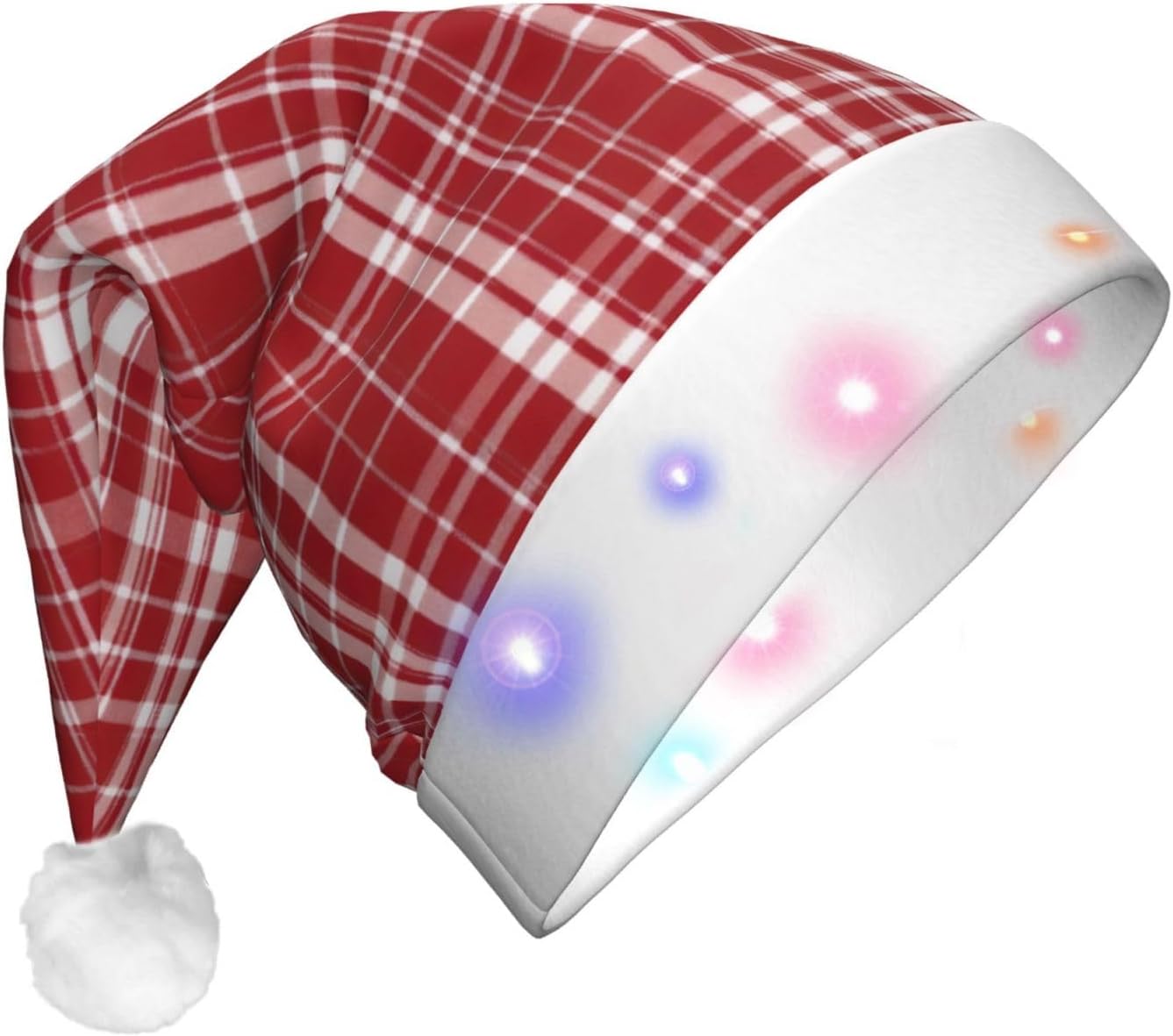 Plaid Red and Black Light Up Santa Hat for Adults