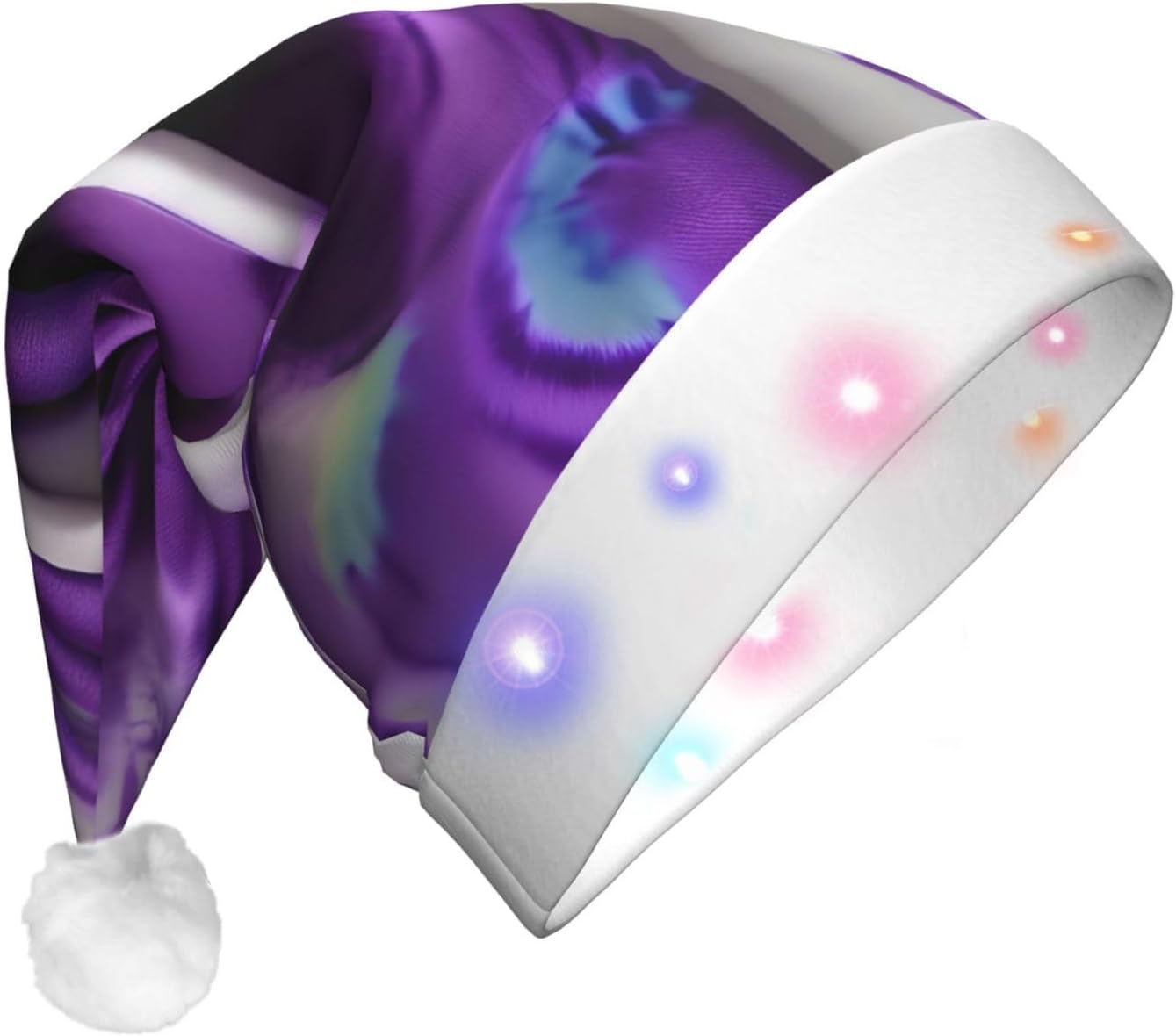 Purple Tie Dye Flower Print Christmas Hat with LED Lights