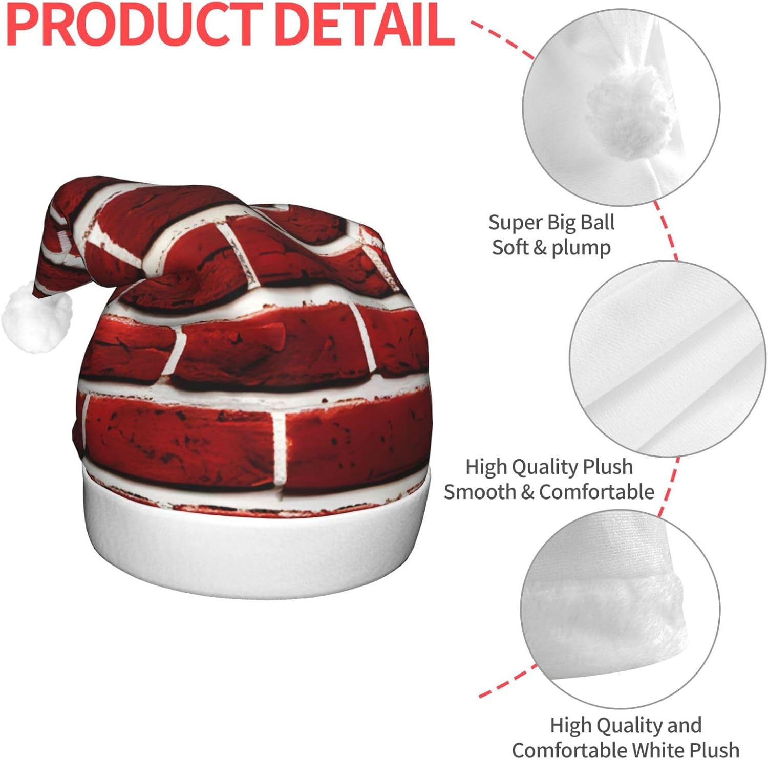 QINZHENG Brick Red LED Santa Hat for Adults Christmas Party Hat