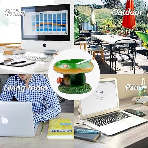 Yblenic Green Mushroom Resin Ashtray with Cigarette Holders