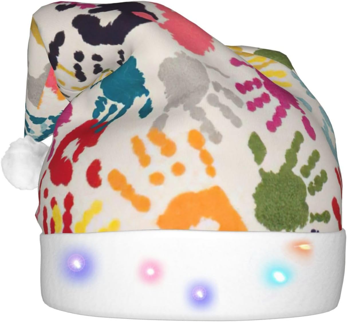 Hand Print Christmas Santa Hat Plush Light Up for Adult