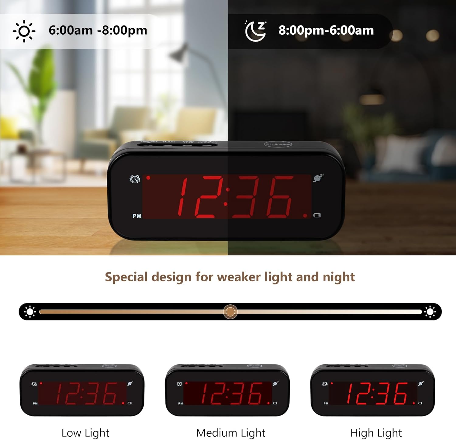 Small Digital Travel Alarm Clock with Snooze and Adjustable Brightness