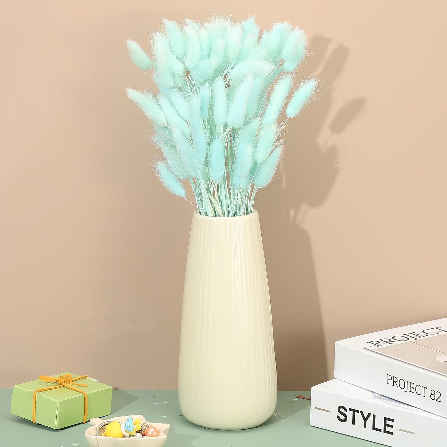 PATIKIL 157in Light Blue Bunny Tails Dried Flowers Decor