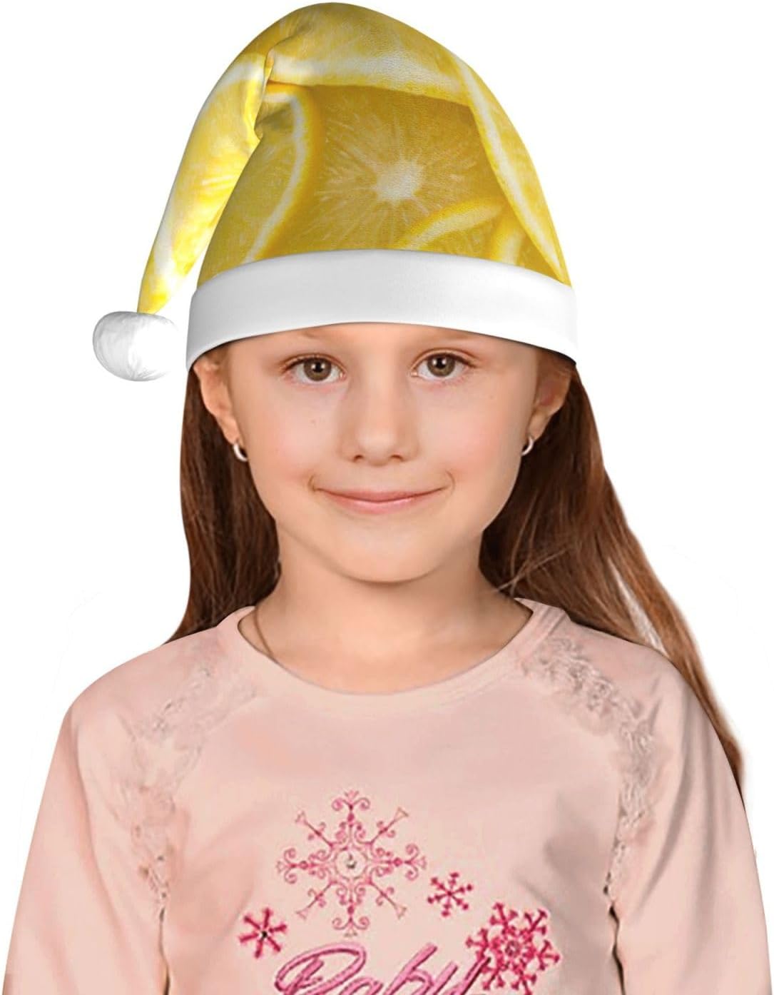 Yellow Lemon Print Christmas Santa Hat Small Size 1
