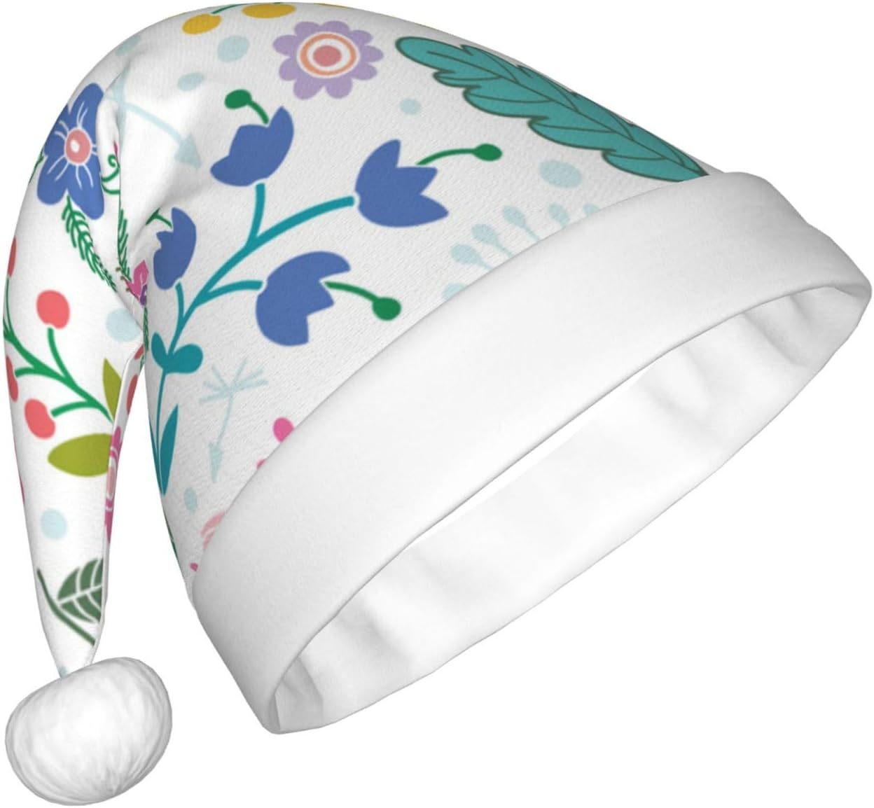 QINZHENG Personalized Santa Hat with Doodle Flowers Print