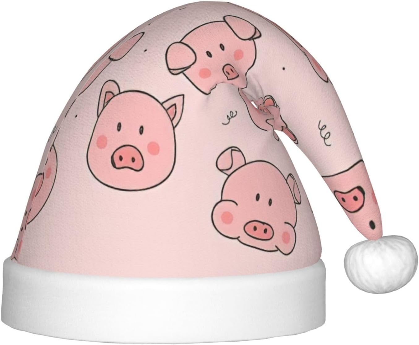 Pink Cute Pig Print Christmas Santa Hat Small Size
