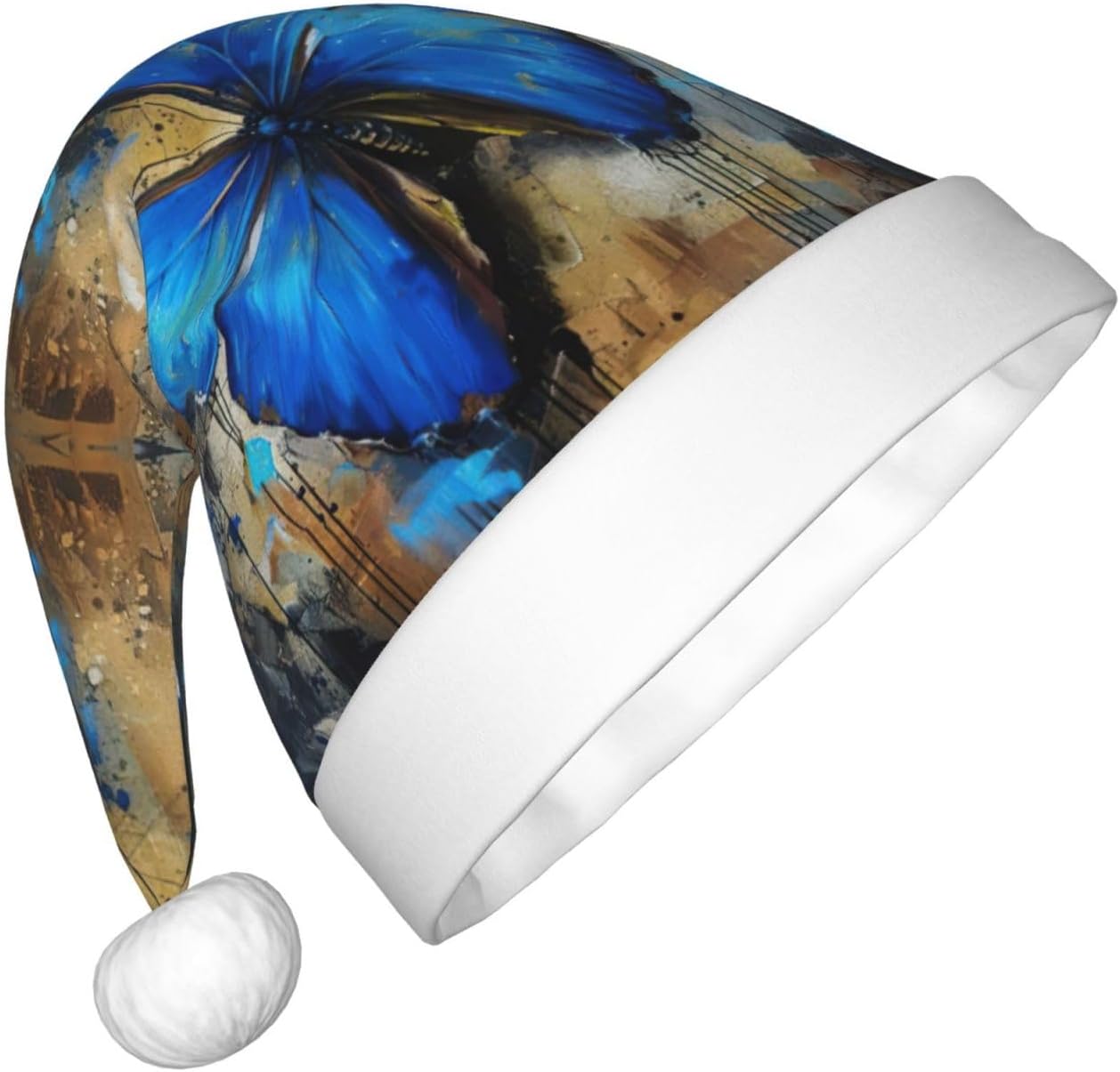 Blue Butterfly Print Christmas Santa Hat Small Size