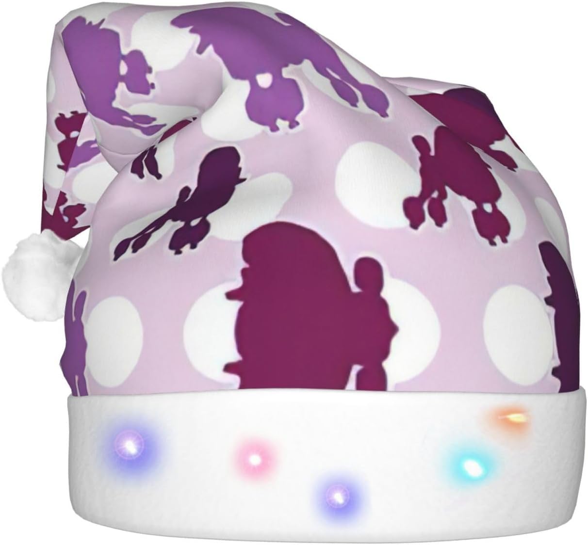 Purple Poodle Polka Dot Christmas Santa Hat for Adults