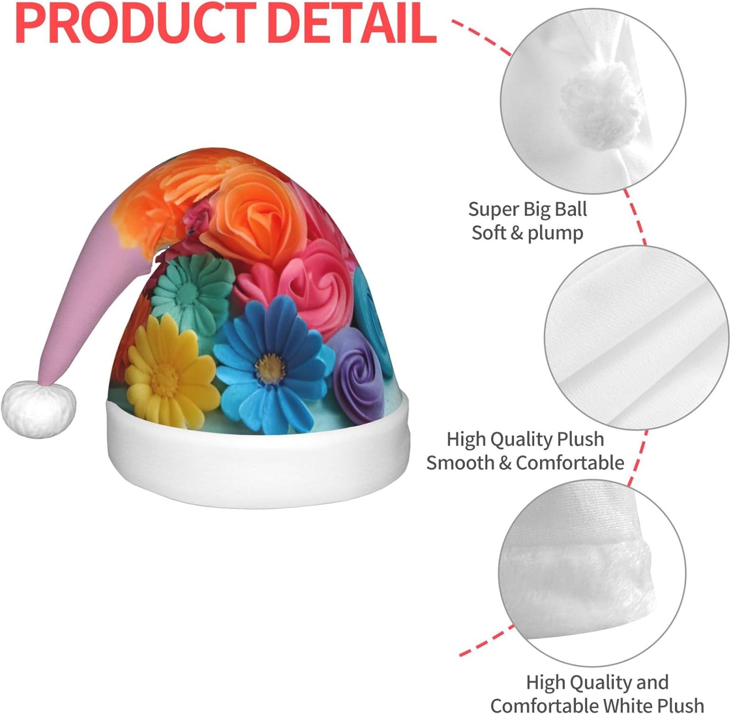 Colorful Cupcakes Santa Hat with Plush Trim