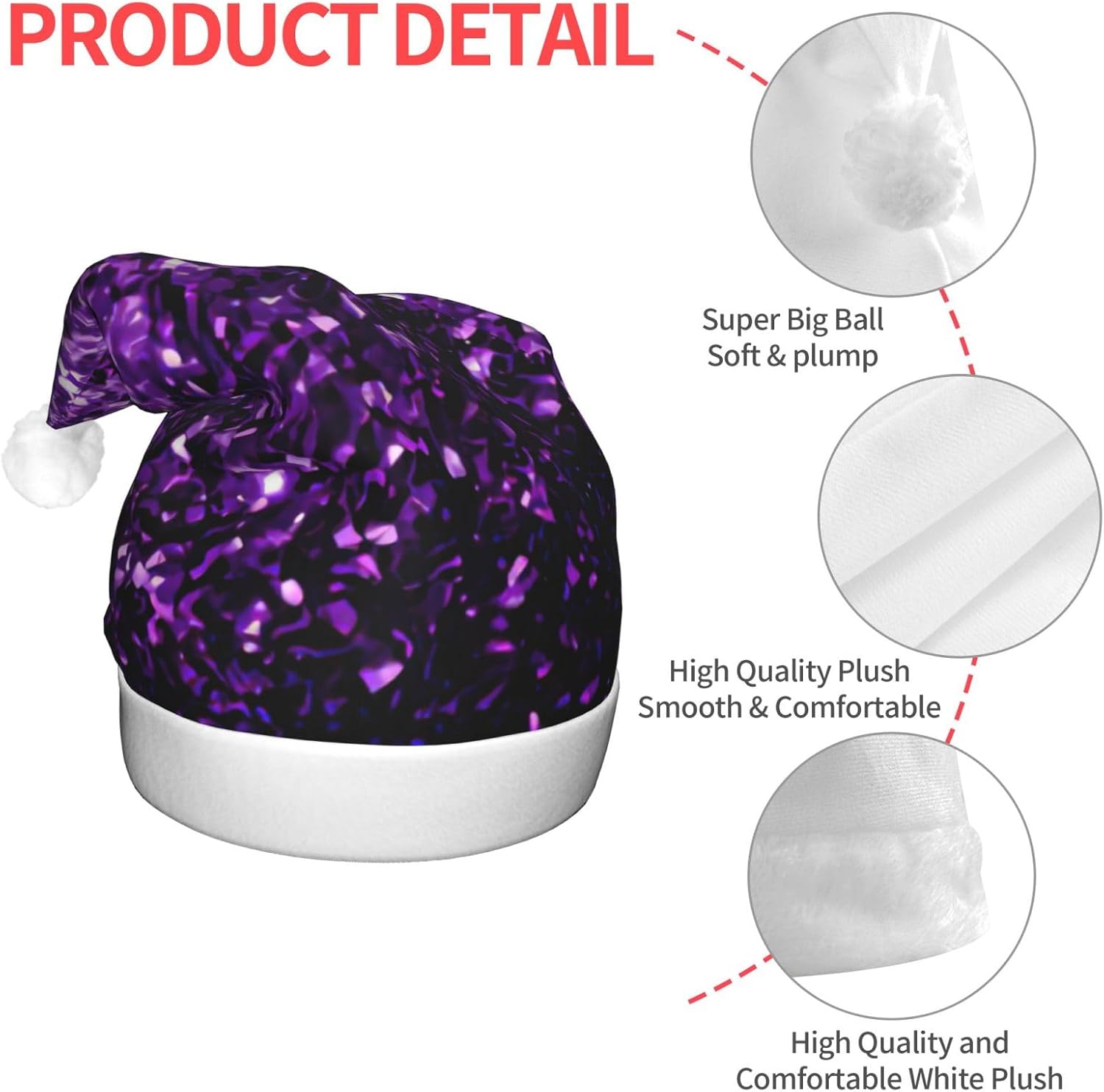 Vibrant Purple Glitter Print LED Christmas Hat For Adults