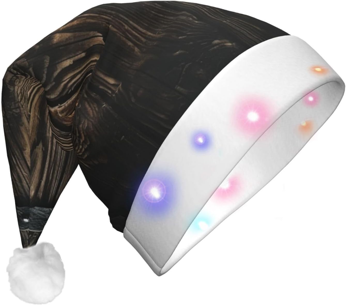 QINZHENG LED Christmas Santa Hat with Wooden Door Print
