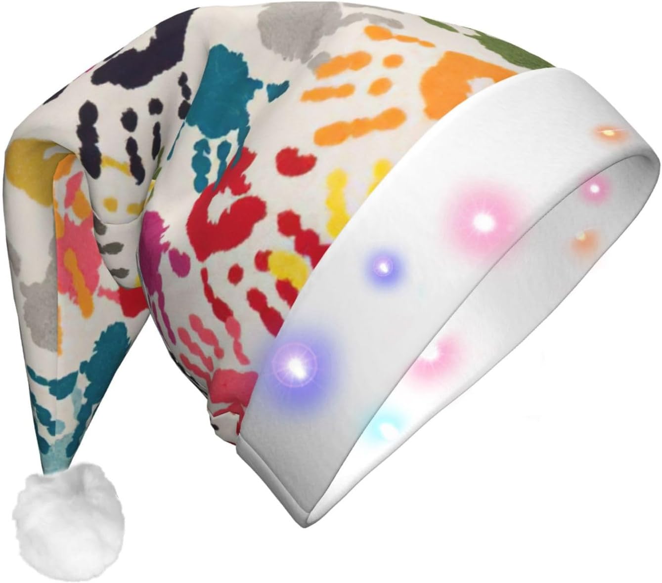 Hand Print Christmas Santa Hat Plush Light Up for Adult