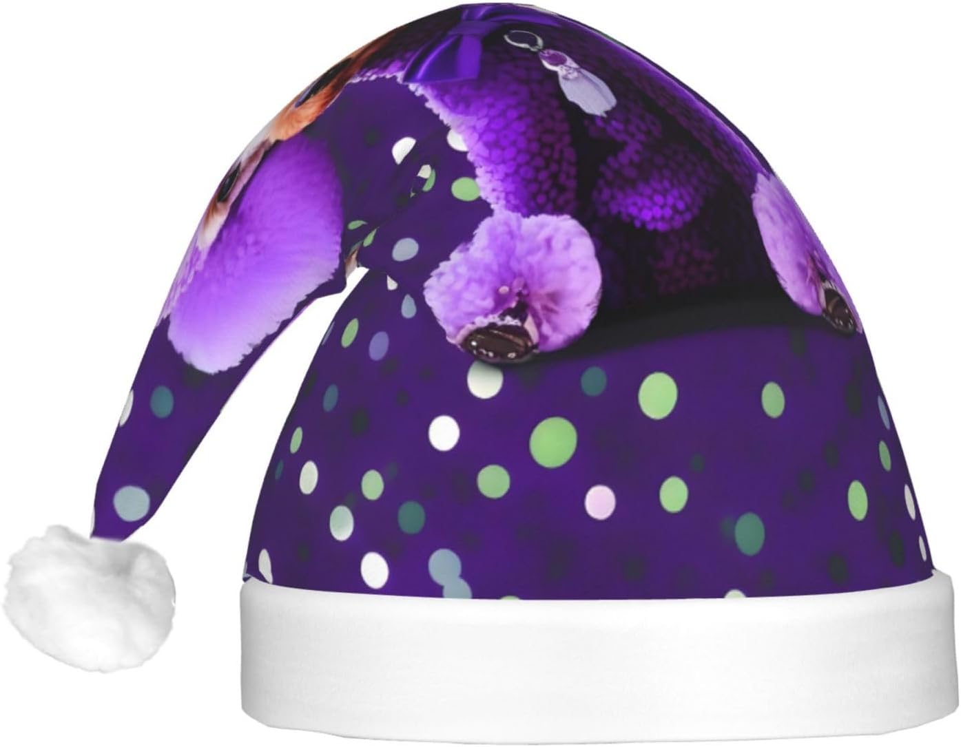 Purple Poodle Polka Dots LED Christmas Hat Unisex Adult Beanie