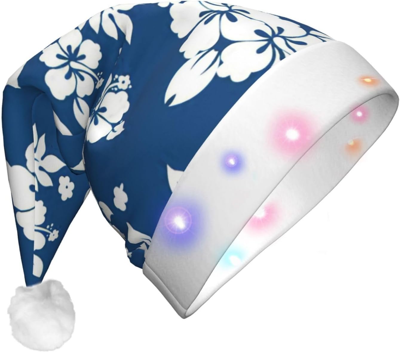 Hawaii Flower Print Light Up Santa Hat for Adult Christmas Party