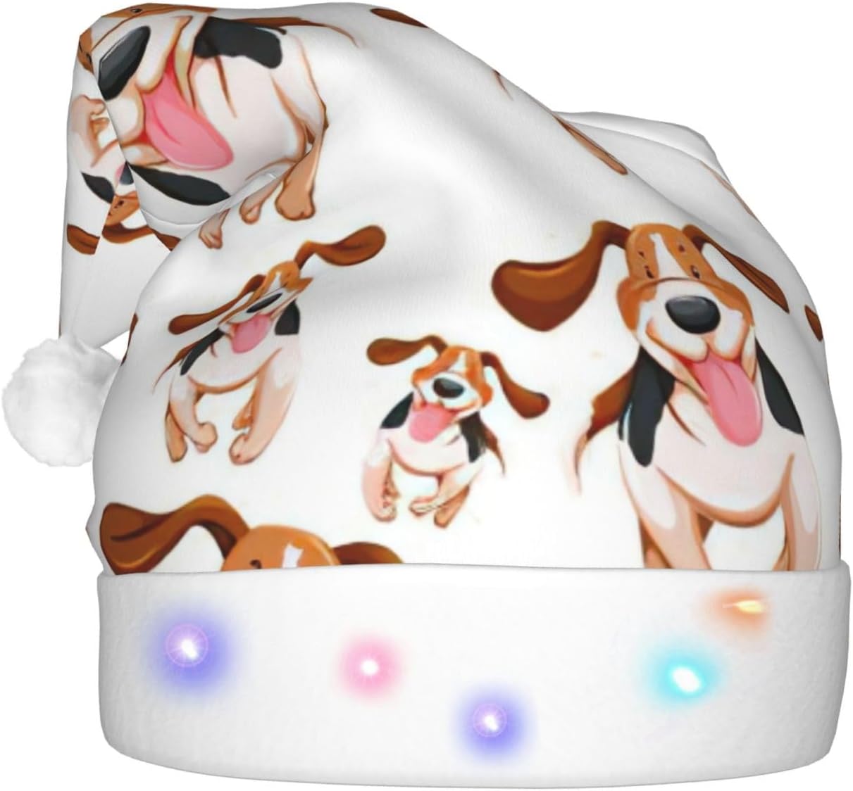 Cartoon Pug Print Light Up Santa Hat For Adults