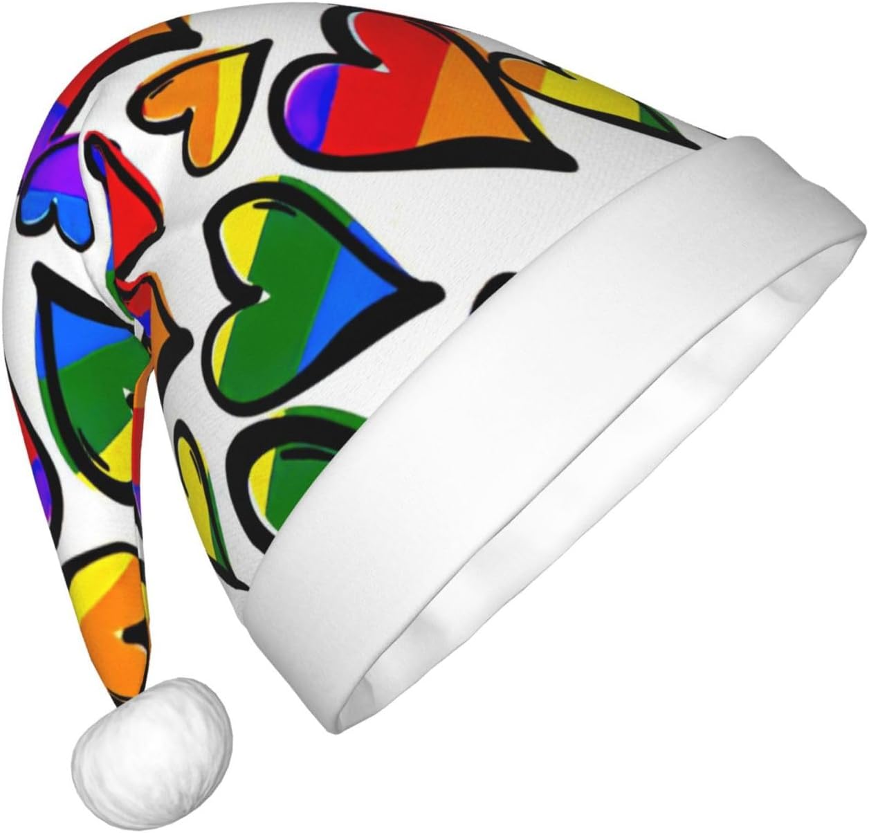 Rainbow Colored Gay Pride Hearts Christmas Santa Hat