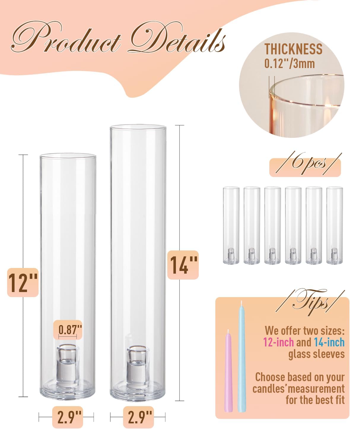 Willceka Glass Hurricane Candle Holder 6pcs 12 Inch