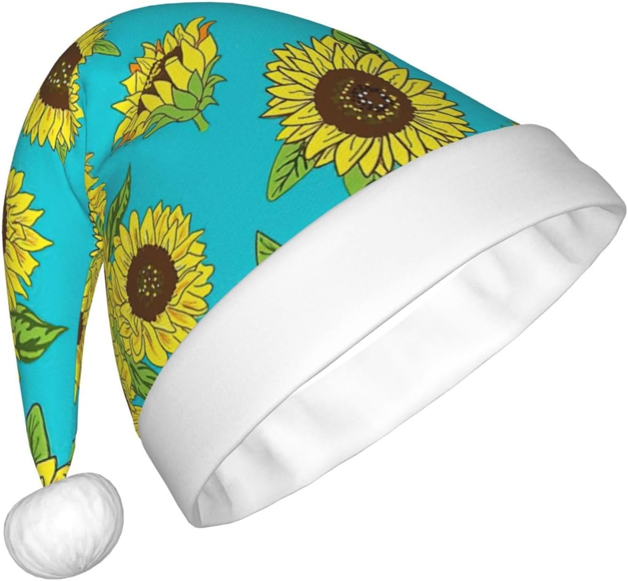 QINZHENG Sunflowers Print Santa Hat for Women Adult Christmas Gift