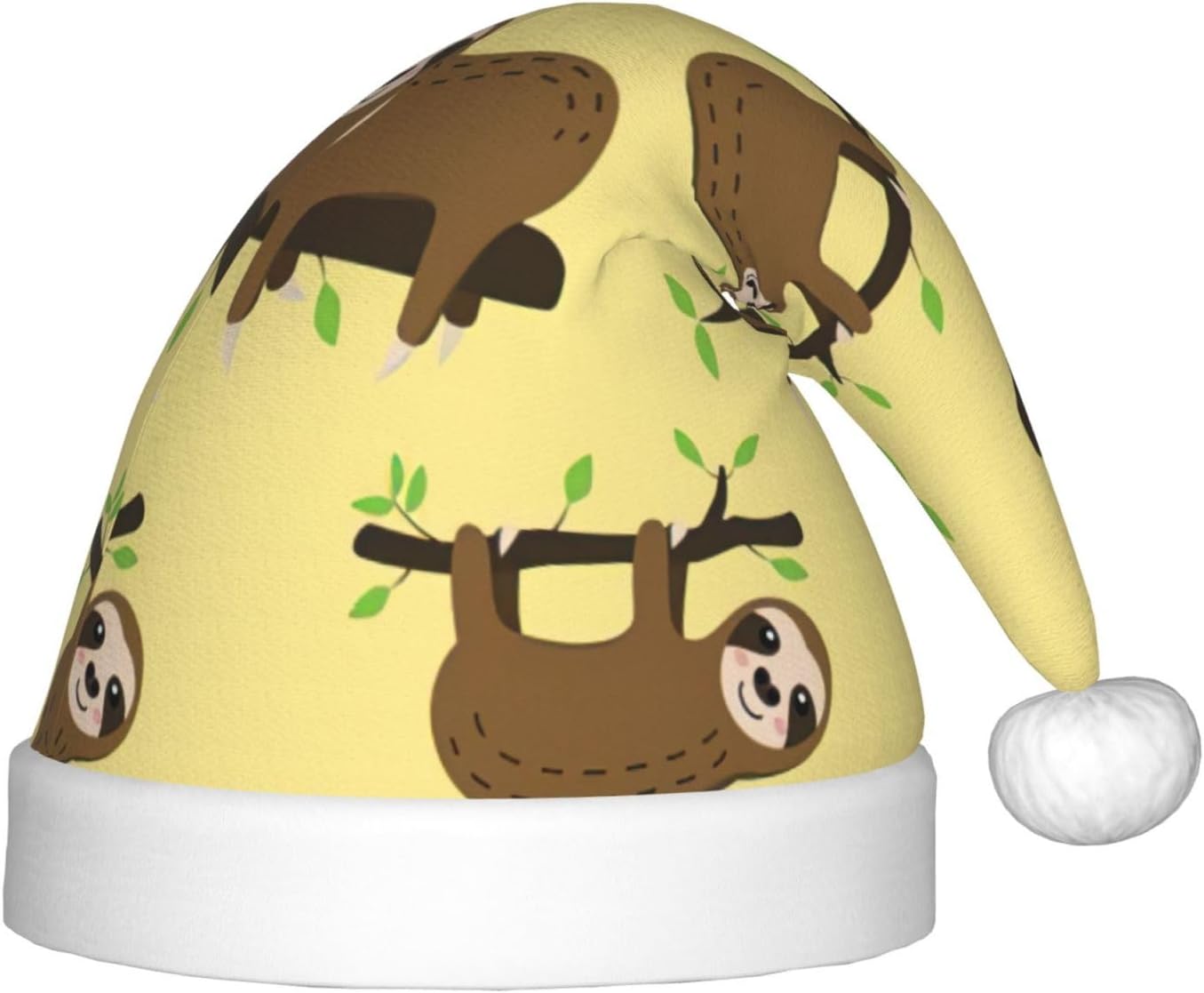 Cute Sloth on Yellow Lemon Print Santa Hat