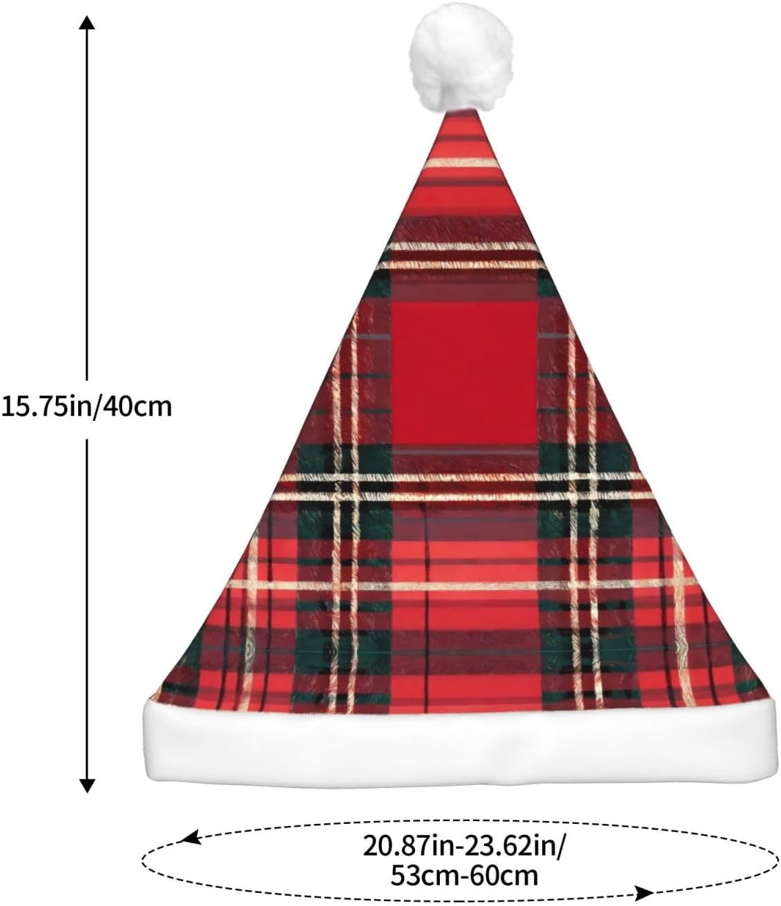 Plaid Red and Black Christmas Santa Hat Plush Light Up for Adults