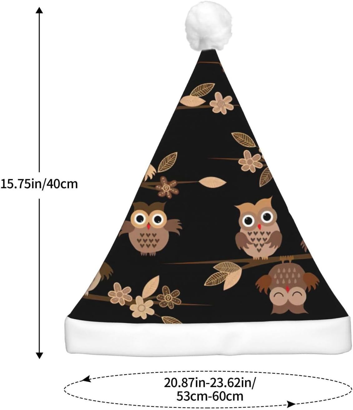 Cute Brown Cartoon Owls Christmas Santa Hat Plush Light Up Adult Party Hat