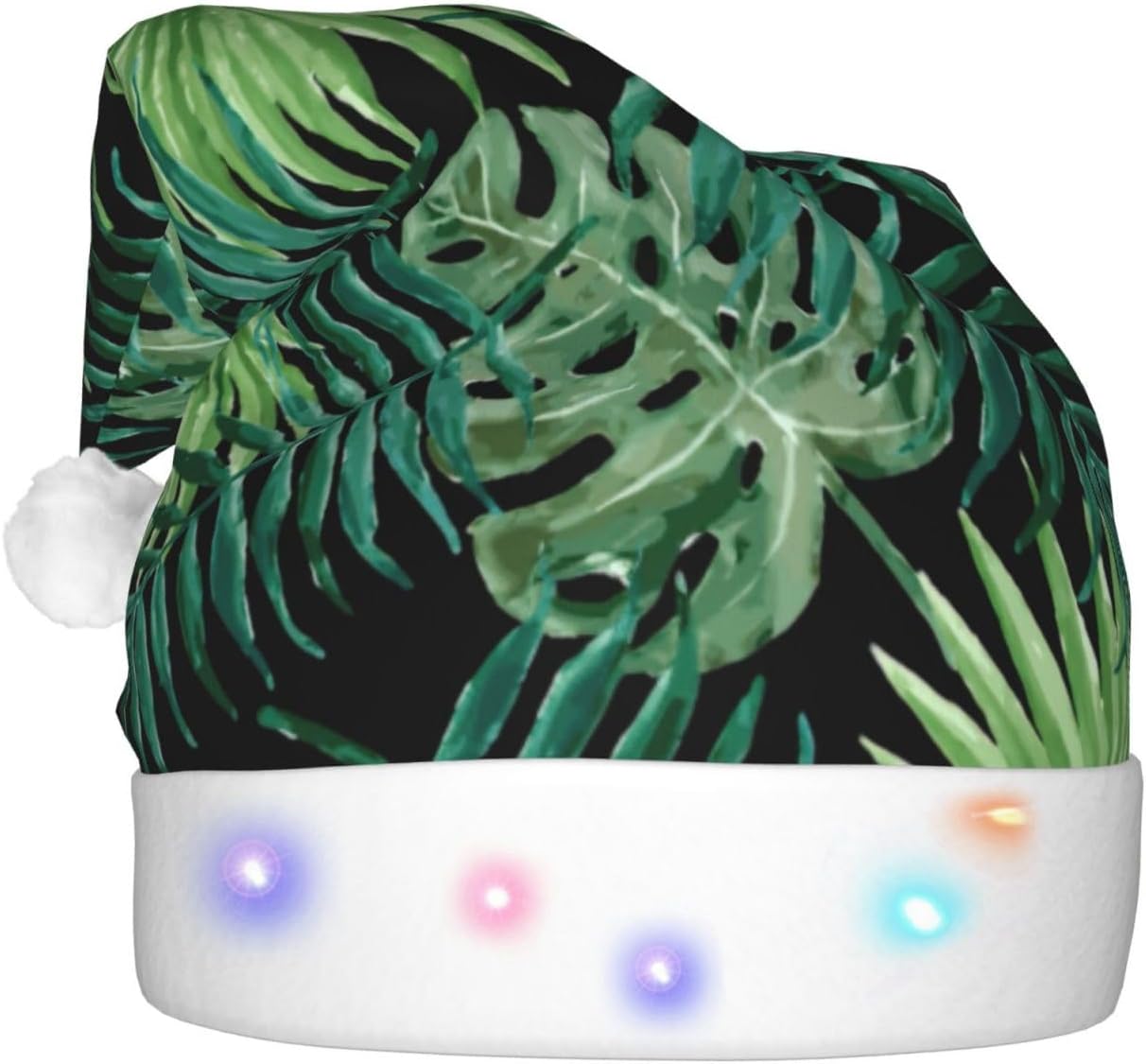 Transparent Palm Leaf Santa Hat Plush Light Up Christmas Headwear