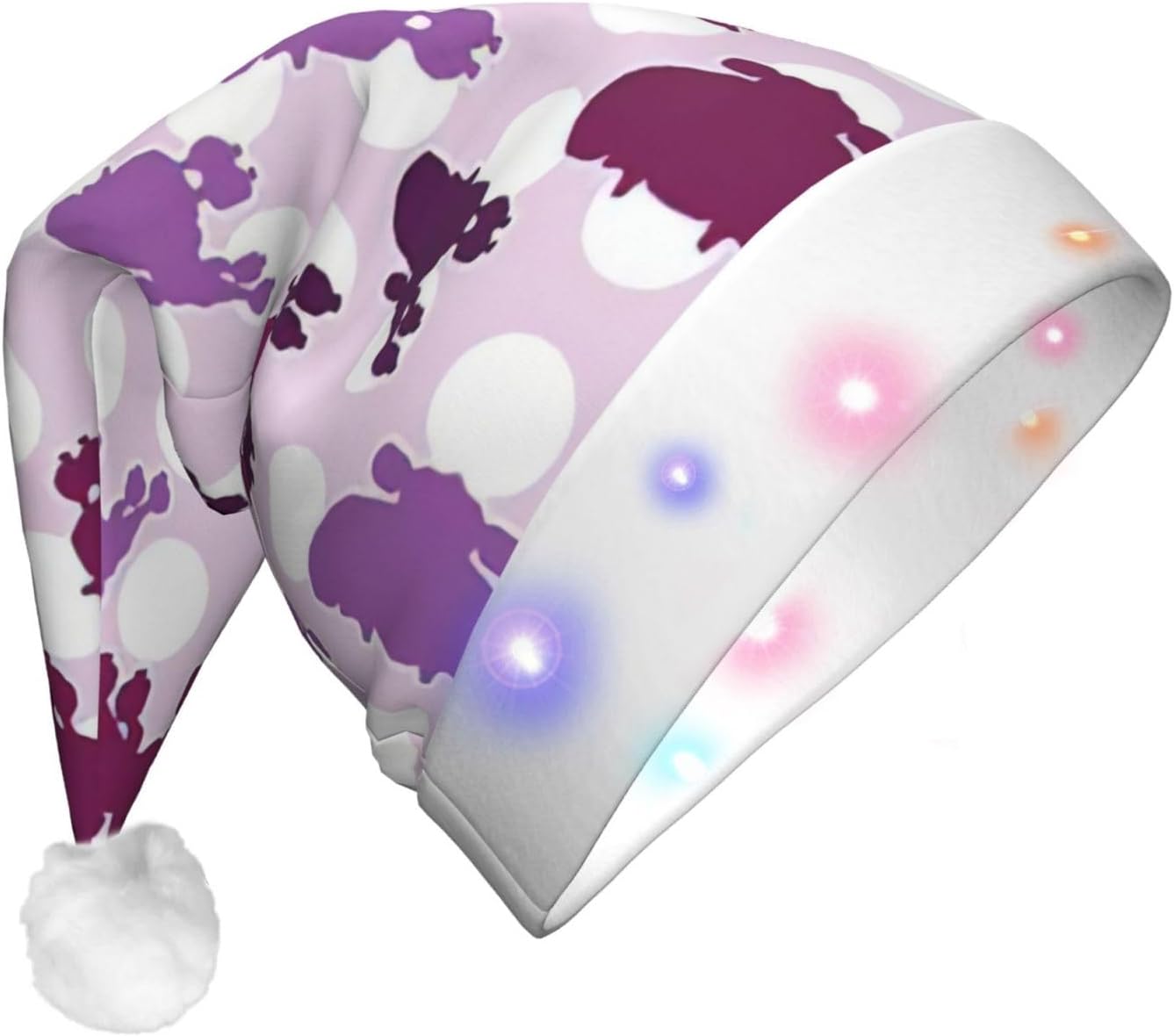 Purple Poodle Polka Dot Christmas Santa Hat for Adults